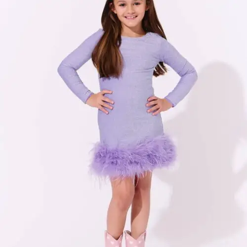 Lavender Shimmer Dress for Girls – Feather Hem | Togs Moments