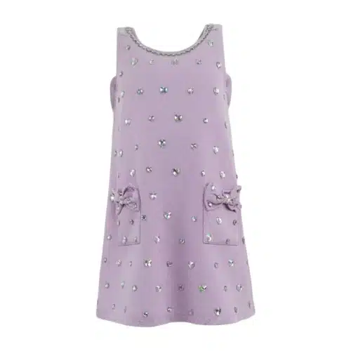 Lavender Crystal Heart Denim Bow Dress