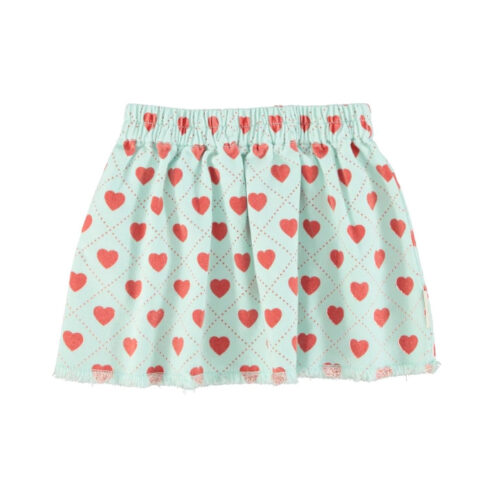 Light Blue Red Hearts Skirt