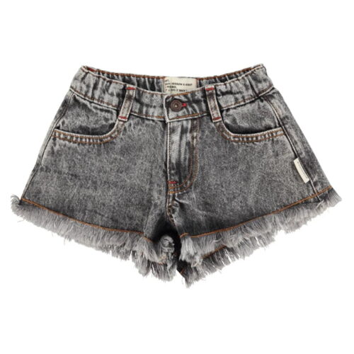 Washed Black Fringe Denim Shorts