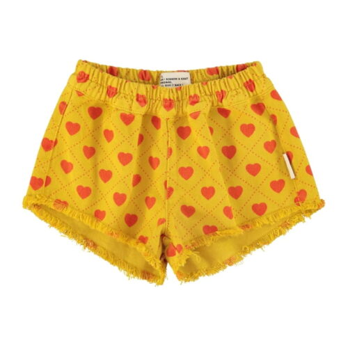 Mustard Red Hearts Fringe Shorts