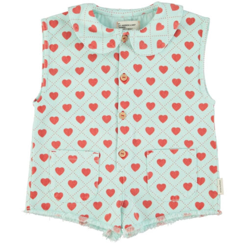 Light Blue Red Hearts Sleeveless Jumpsuit