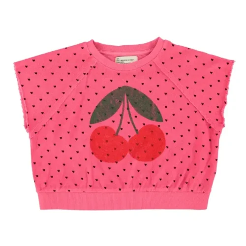 Pink Cherry Print Sleeveless Shirt