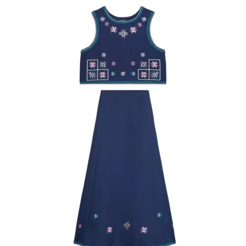 Dafne Embroidered Navy Set
