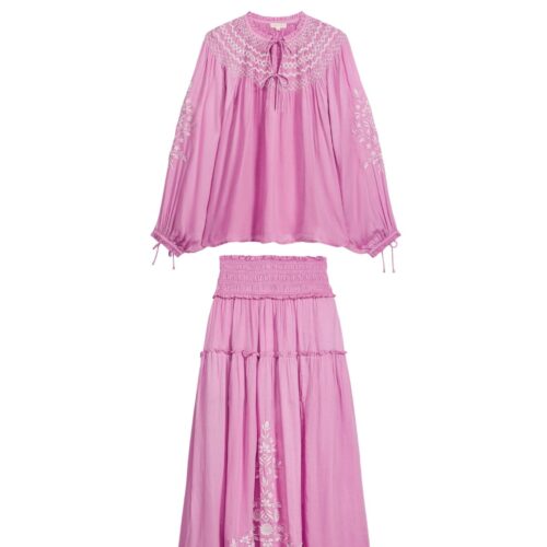 Dusty Pink Embroidered Skirt Set