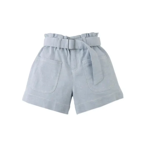 Amara Linen Girls Shorts Solid Blue